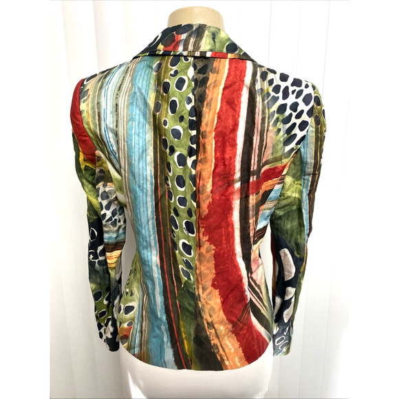 Escada Jacket Blazer Multi Color Two Button Abstract Animal Print 40 10 M - Picture 6 of 9